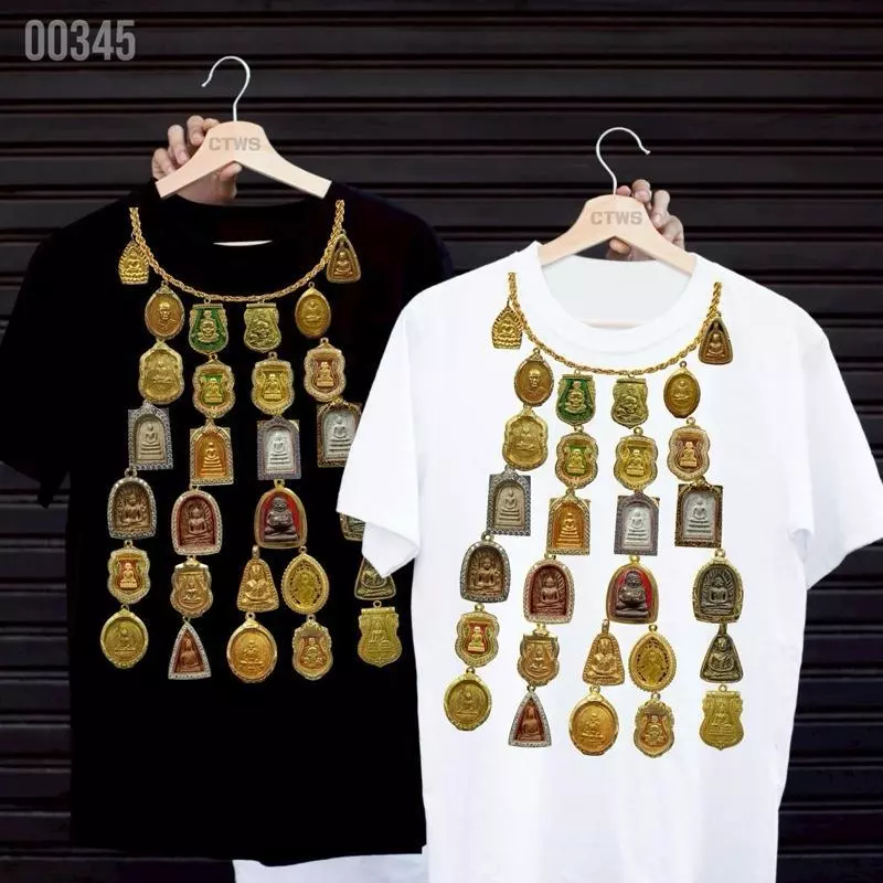 【Heat COD】 เสื้อยืด ผ้าโพลีเอสเตอร์ รวมมิตรพระเครื่อง เสื้อกวนๆ คอกลม ซักไม่หด ไม่ยับไม่ย้วย ไม่หด ไม่ต้องรีด แขนสั้น ใส