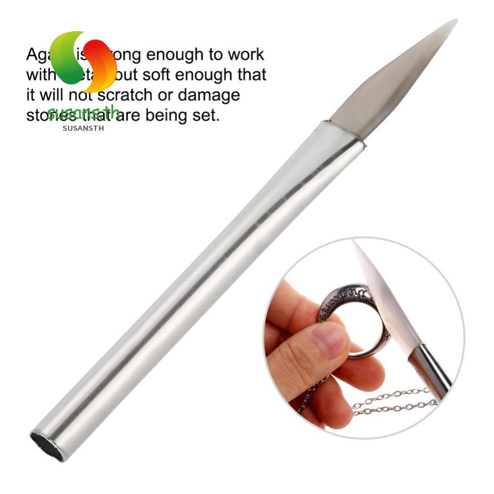 SUSANS เครื่องประดับ Burnisher, Silver Handle Agate Tool Agate Burnisher, Professional Tipped Agate 