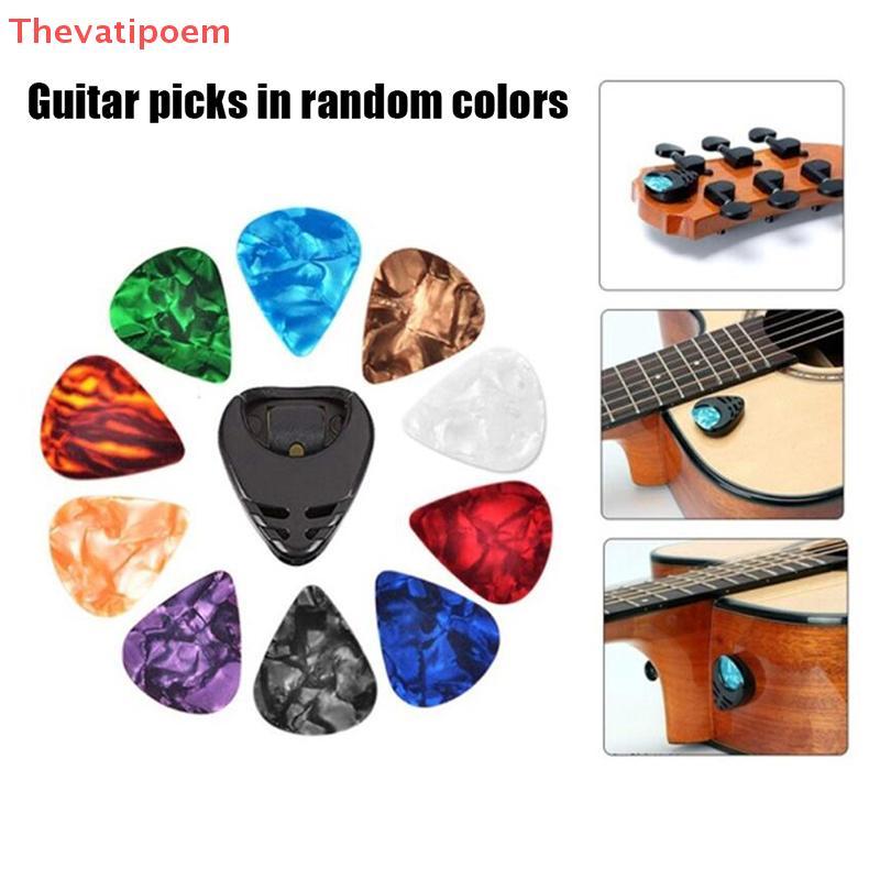 [Thevatipoem] 10 ชิ้น Plectrums 1 Pick Holder Electric Celluloid Acoustic Guitar Picks สีสัน HOT