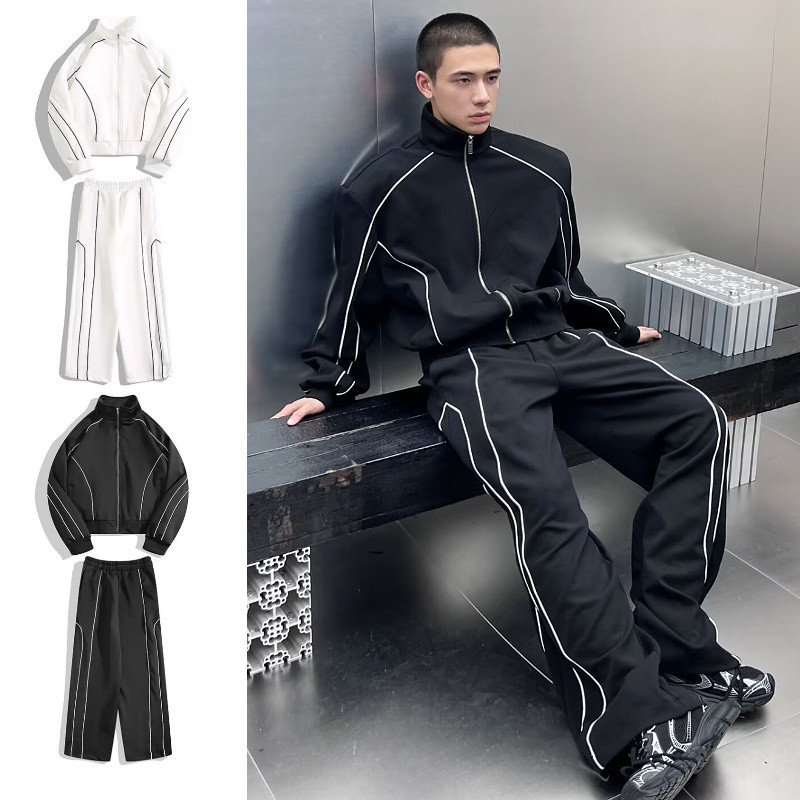 PannoFluxus ชุดสูทลำลองผู้ชายสไตล์อเมริกันสตรีท เท่และคุณภาพสูง เสื้อแจ็คเก็ตและกางเกง
