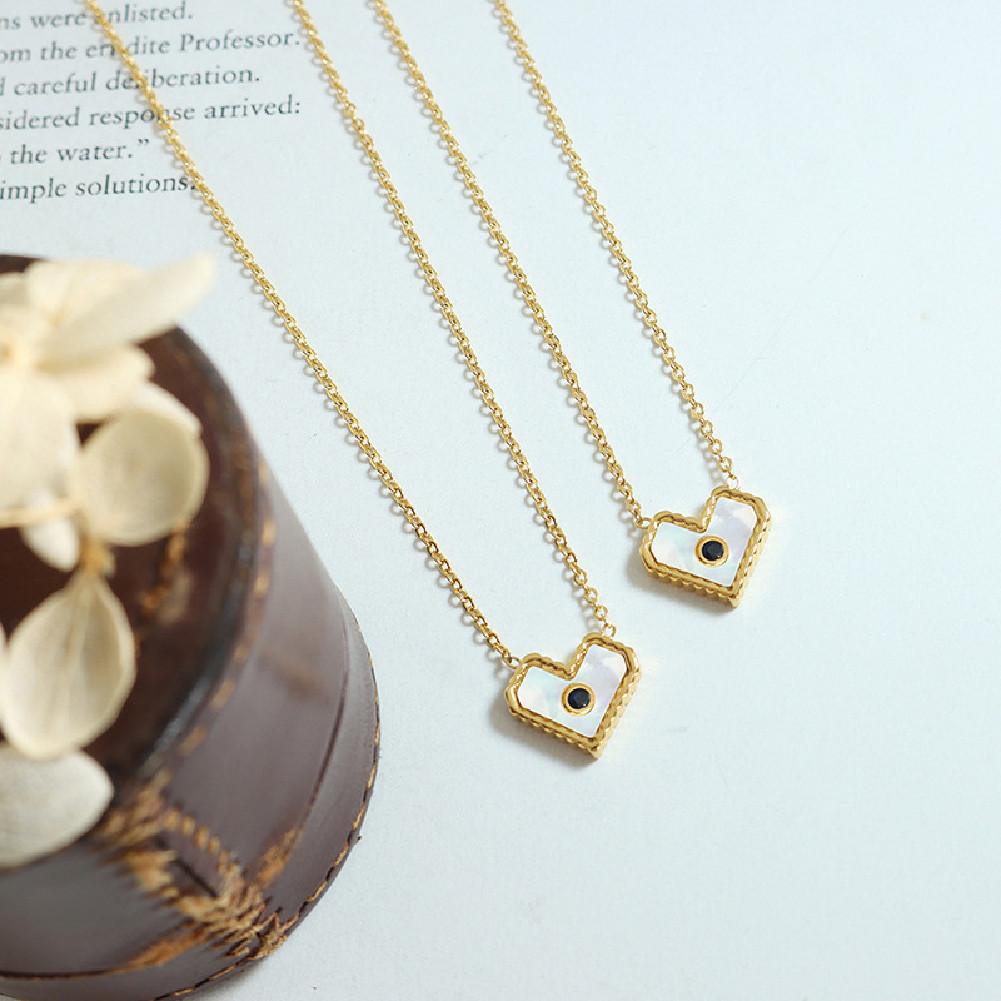 316L Gold Plated Shell Heart สร้อยคอแฟชั่น Cubic Zirconia สแตนเลส – จี้หัวใจหรูหรา + โซ่ทนทาน, เครื่