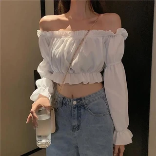 Lisa🍓พร้อมส่ง🍓เสื้อปาดไหล่แขนยาว เสื้อเปิดไหล่ สม็อกไขว้หน้า งานสวยผ้า ใส่นุ่มสบายไม่คัน เสื้อปาดไหล่แฟชั่น