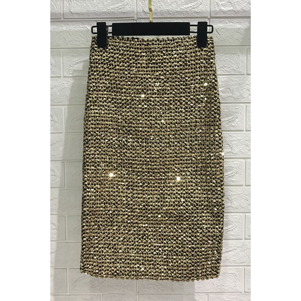 2026 แฟชั่น 20262020ปีฤดูใบไม้ผลิสไตล์ใหม่Slim-fit Slimmerดูเอวสูงบั้นท้ายSequinedกระโปรงOver-the-Kn