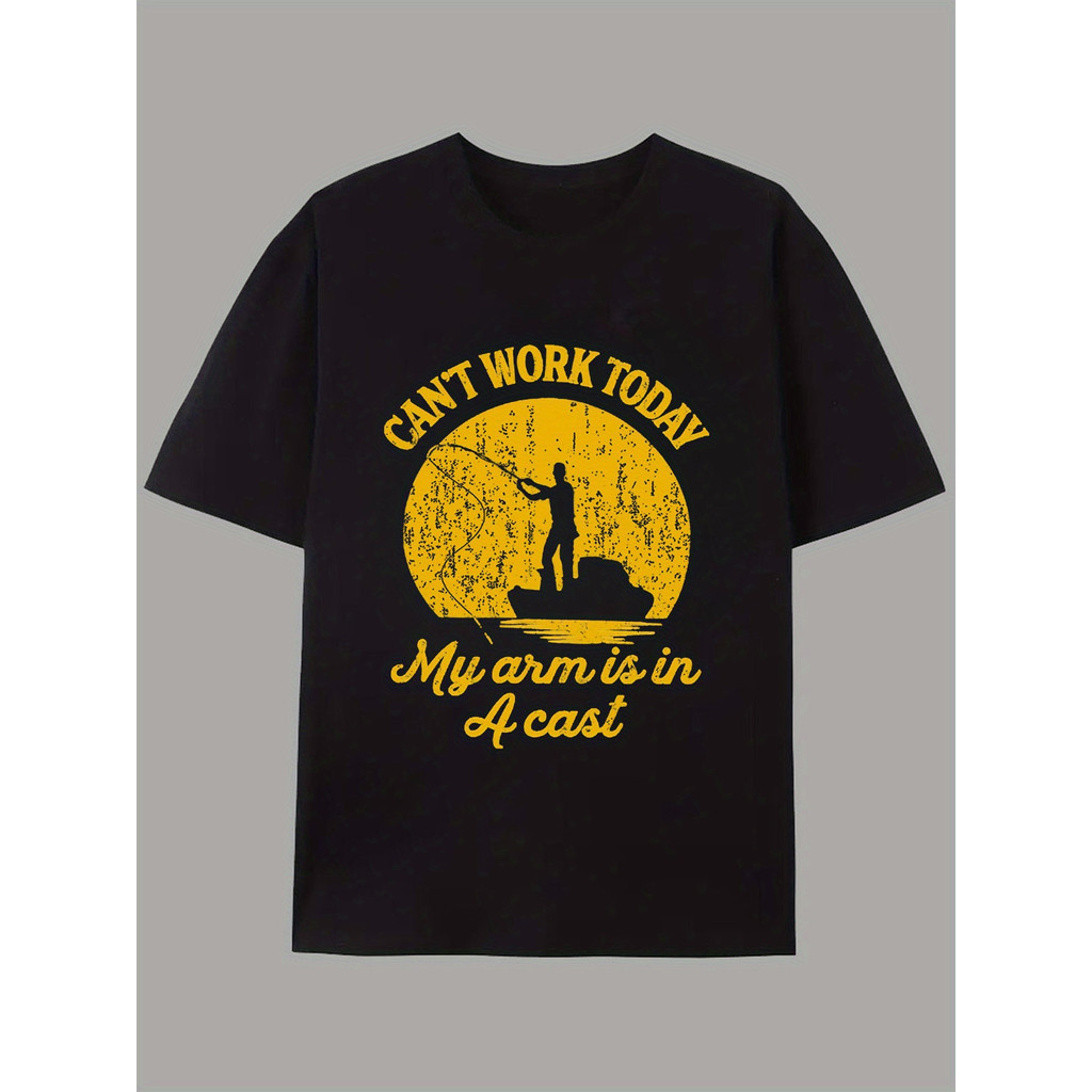 ผู้ชาย เสื้อยืดผ้าฝ้ายสีดำพิมพ์ลายธีมตกปลา รูปที่ 4