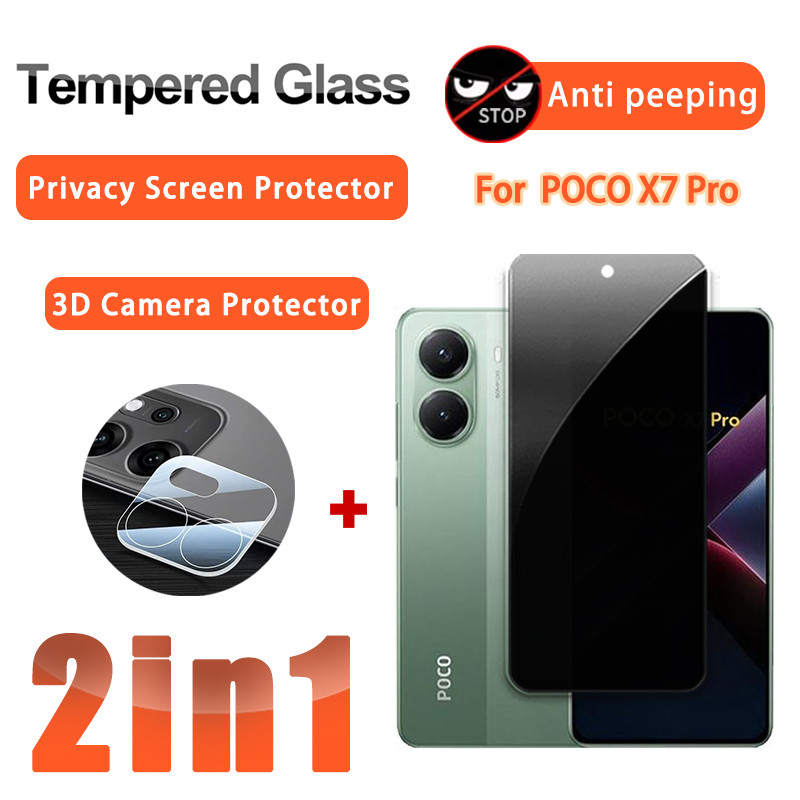 2 ใน 1 ฟิล์มความเป็นส่วนตัว POCO X7 Pro ฟิล์มกระจกนิรภัยสำหรับ POCO X7 Pro X6 X5 Pro Neo ฟิล์มกระจก 
