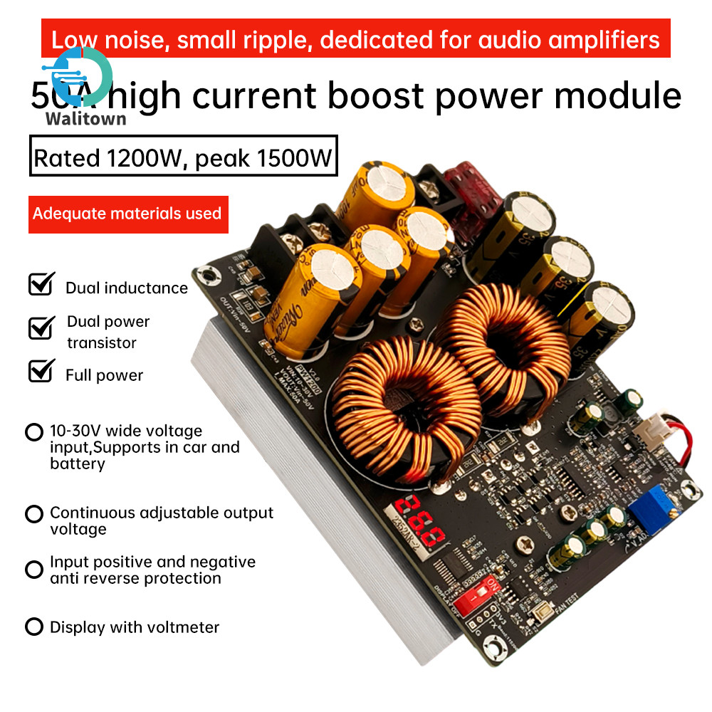 PW1200 1200W 50A High Current Boost Power Supply โมดูล Dual Inductor Low Ripple