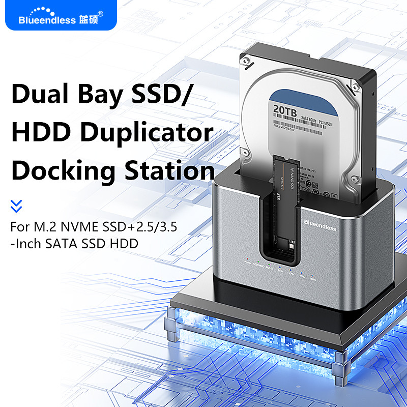 Dual Bay SSD/HDD Duplicator Docking Station สําหรับ M.2 NVME SSD SATA SSD HDD