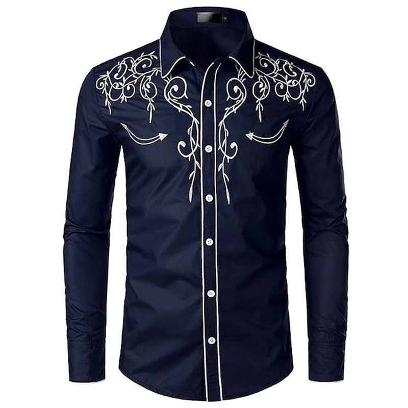 เสื้อคาวบอยแขนยาวลายพิมพ์สำหรับผู้ชาย สไตล์วินเทจและสตรีทแวร์ เหมาะกับฤดูใบไม้ผลิและใบไม้ร่วง