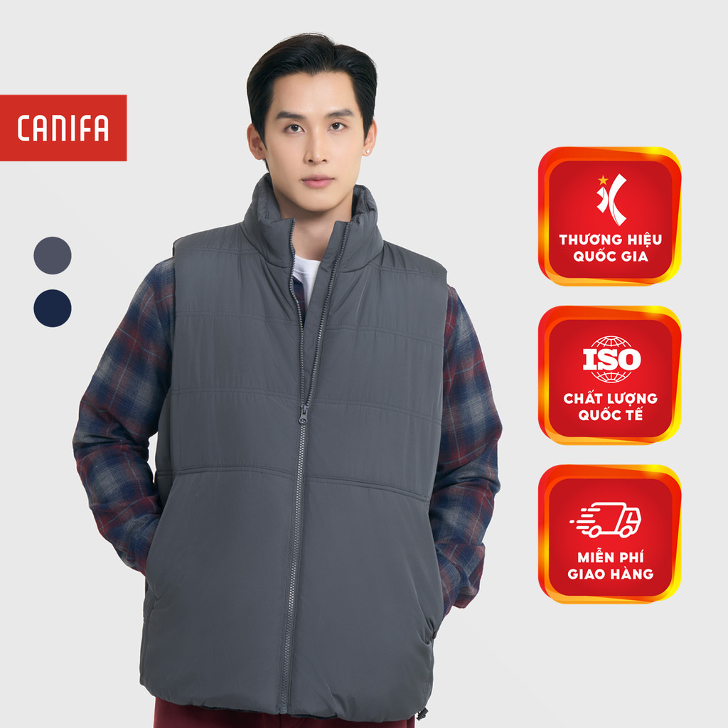 CANIFA เสื้อแจ็คเก็ตผู้ชายผ้านวมแขนกุดคอปกสูงกันน้ําอุ่นสุดๆ 8OT25W019