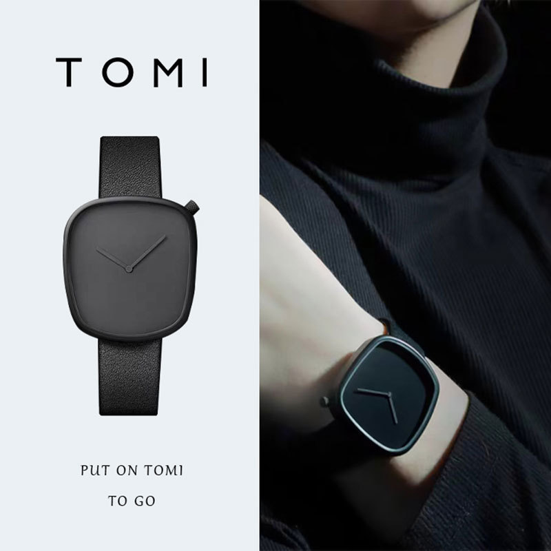 [ขนาดเล็ก Amount ขายส่ง] TOMI TOMI Pebble นาฬิกาควอตซ์แฟชั่นผู้ชายผู้หญิงเข็มขัดนาฬิกา Simple Square