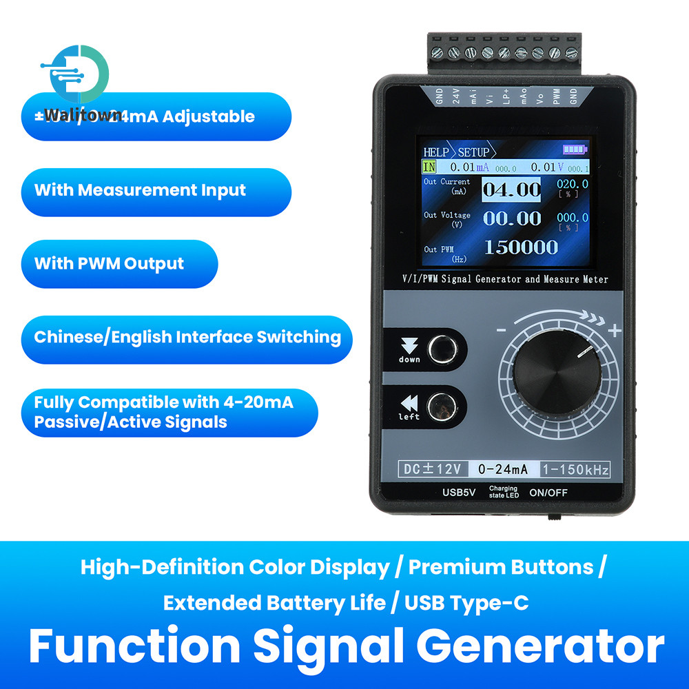 PWM Pulse สัญญาณเครื่องกําเนิดไฟฟ้า PWM Current/แรงดันไฟฟ้าสัญญาณเครื่องกําเนิดไฟฟ้า 0-20mA 4-20mA 0-10V 2 นิ้วหน้าจอสี Analog Input