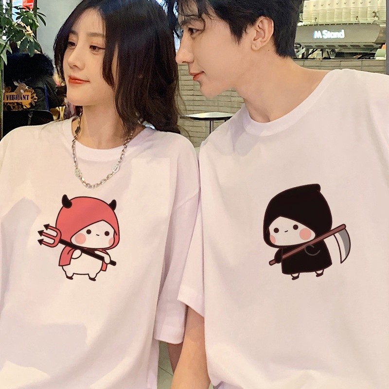 ❤️ชุดสำหรับคู่รัก❤️Lovely Panda Bubu Yier Printed Couple T-shirt Couple T-shirt Valentine's Day Gift
