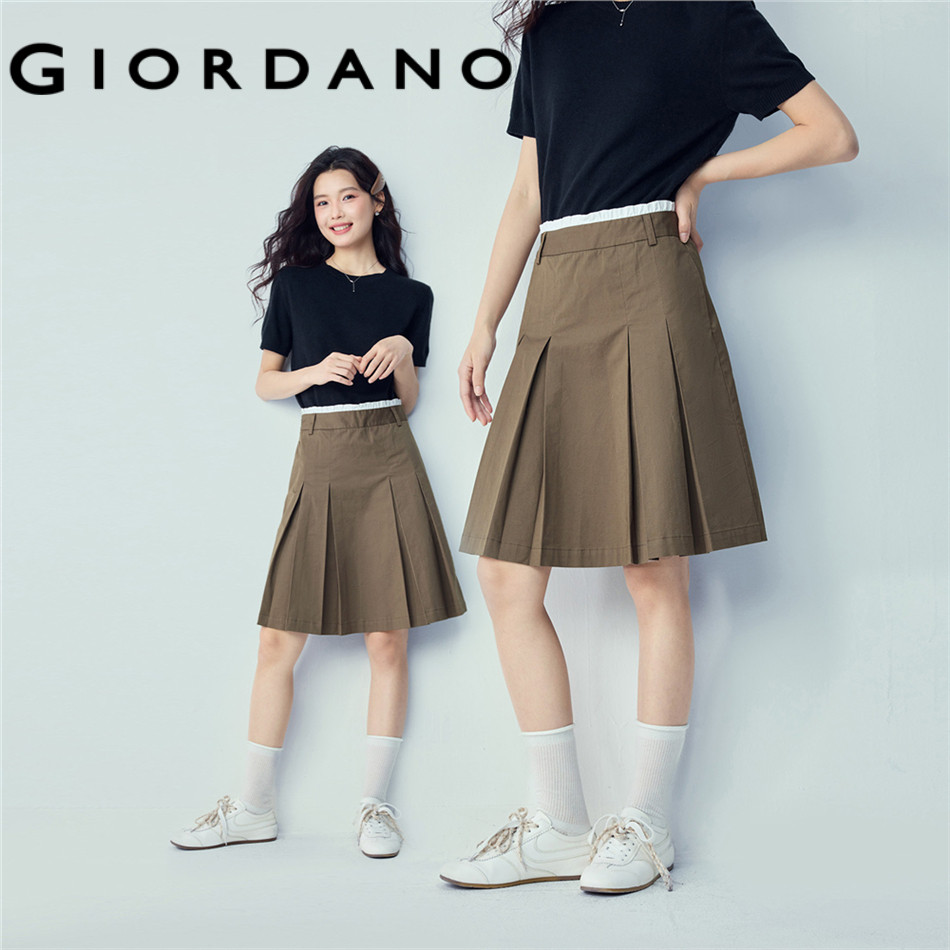 GIORDANO WOMEN Contrast ruffle waist pleated midi skirt 05466326