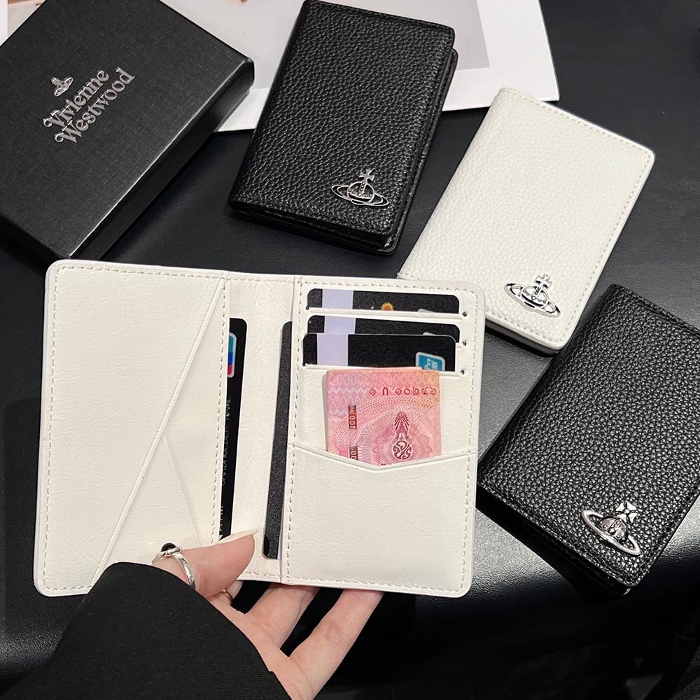 กระเป๋าสตางค์ใส่บัตรแบบพับได้แบบบางพร้อมหลายช่องลายหนังพรีเมี่ยมสําหรับพกพาทุกวัน