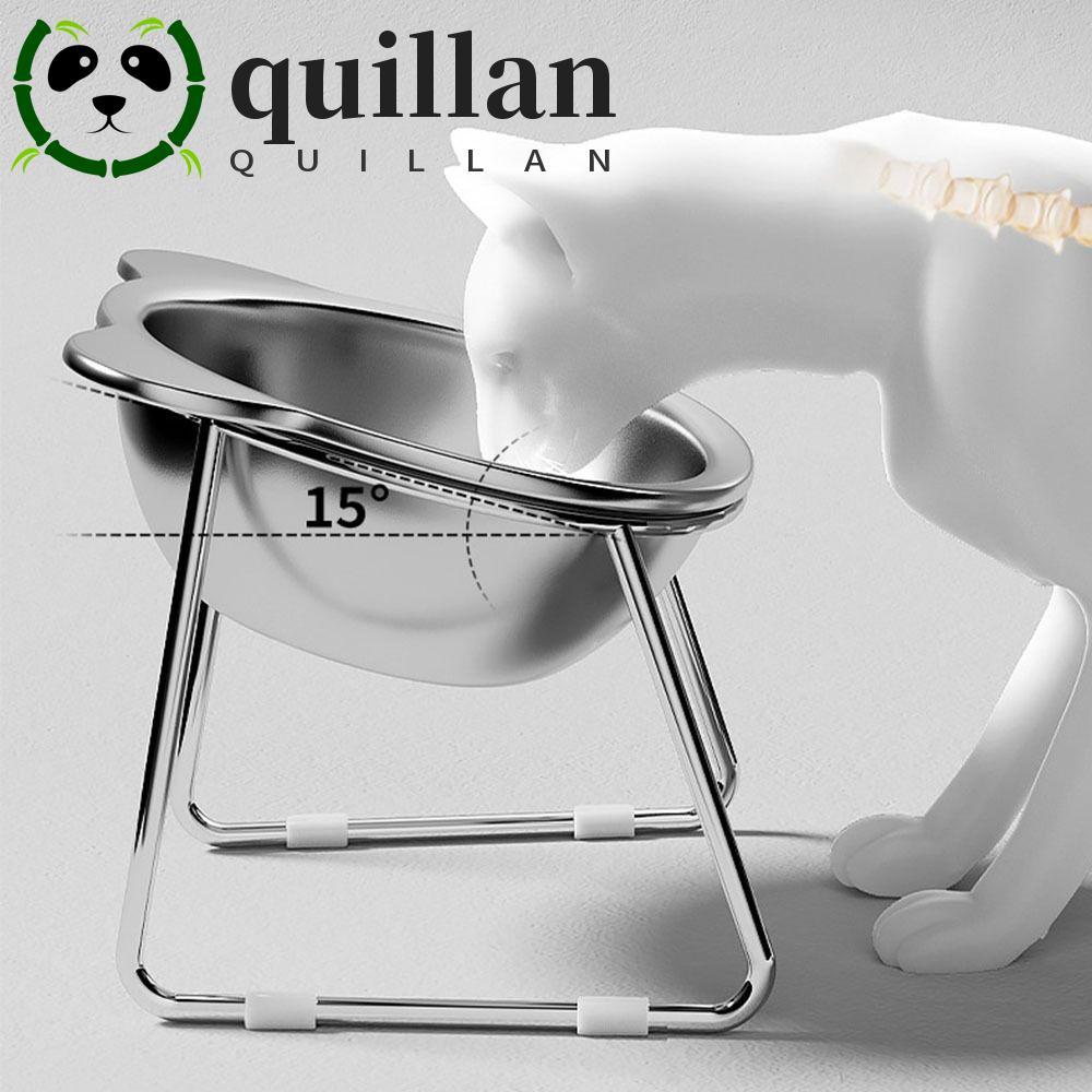 QUILLAN ชามอาหารแมวยกระดับพร้อมขาตั้งชามแมวสแตนเลสที่ทนต่อการตก, อุปกรณ์ป้องกันปากมดลูกป้องกันการพลิกคว่ํา 15°มุมเอียงเท้าสูงให้อาหารสุนัขชามน้ํา