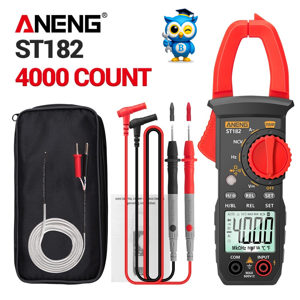 Aneng ST182 มัลติมิเตอร์ดิจิทัล แคลมป์มิเตอร์ AC DC/AC แรงดันไฟฟ้า ทดสอบแอมป์ Hz ประจุกระแสไฟ NCV