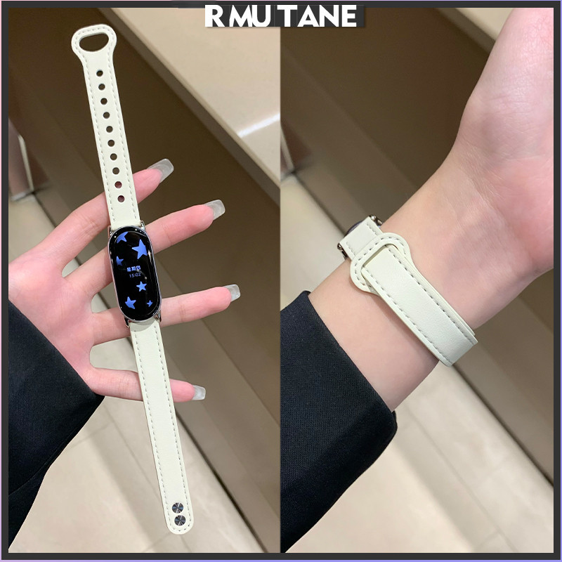 สายนาฬิกาหนังแท้สำหรับ for Smartwatch Xiaomi Mi Band 10 9 8 สายสำรองสำหรับ for Mi Band 10 9 8