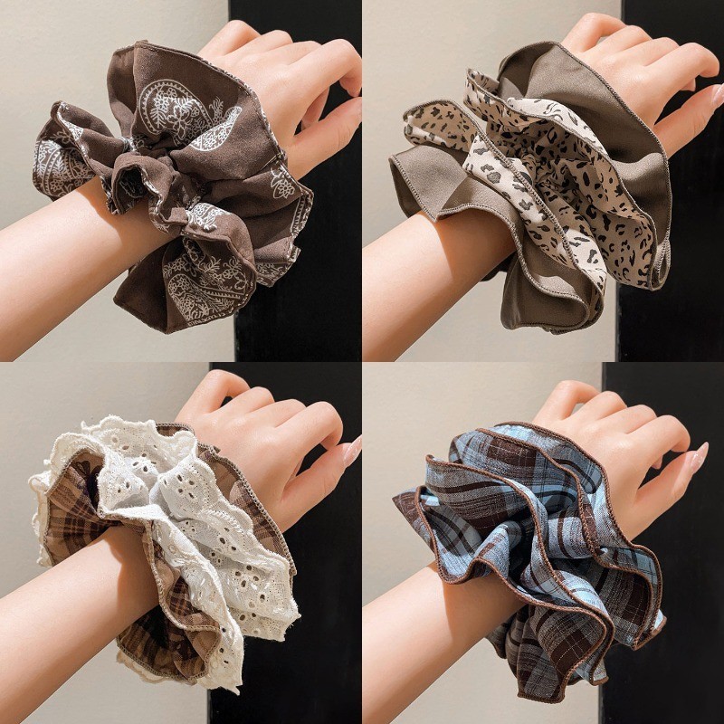 scrunchies พิมพ์ดอกไม้ สไตล์เกาหลี สำหรับประดับผม