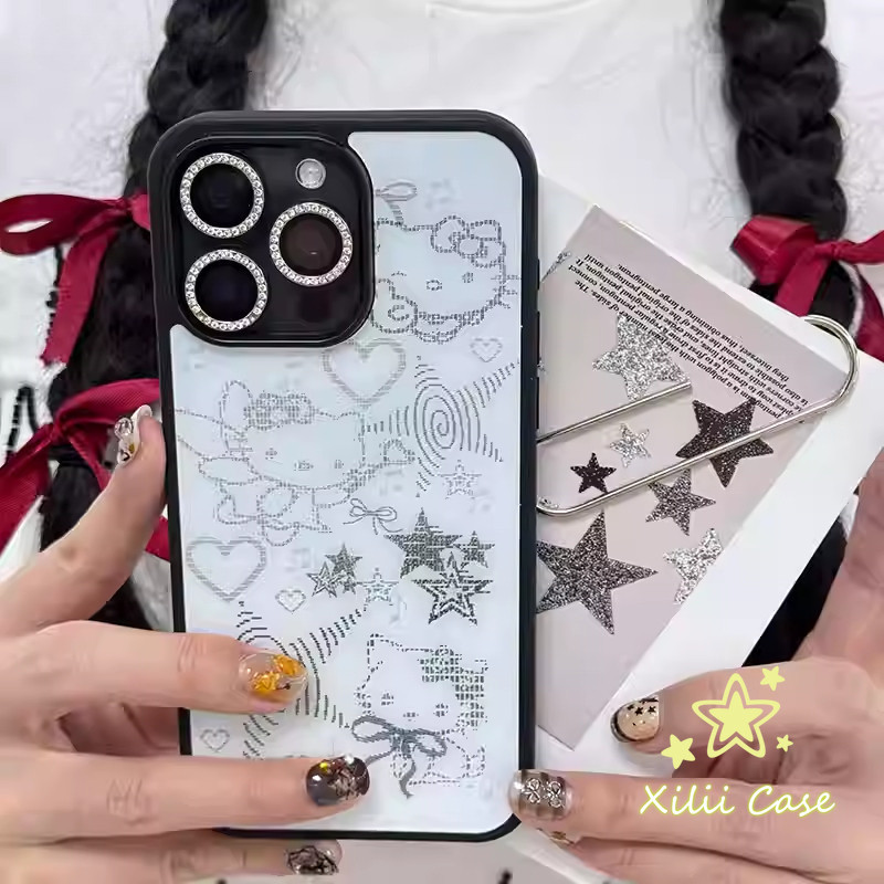 เคสไอโฟน13เคสเงา คิตตี้ ดาว สเก็ตช์ มินิมอล สำหรับ IPhone 11 XR 17 air 15 12 13 16 14 Pro Max XS X Max 7 15 14 16 8 Plus