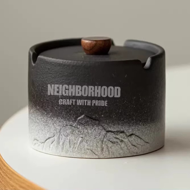 NBHD Street Wear Ashtray Retro เซรามิค Ashtray พร้อมฝาปิด Anti-Flying Ashtray แบบพกพา Ashtray กลางแจ