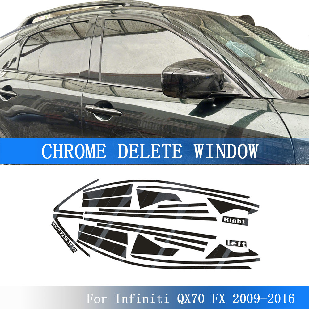Glossy สีดํา PVC รถหน้าต่างตกแต่งสติกเกอร์สําหรับ Infiniti QX70 FX35 FX55 2009-2016 อุปกรณ์เสริมป้อง