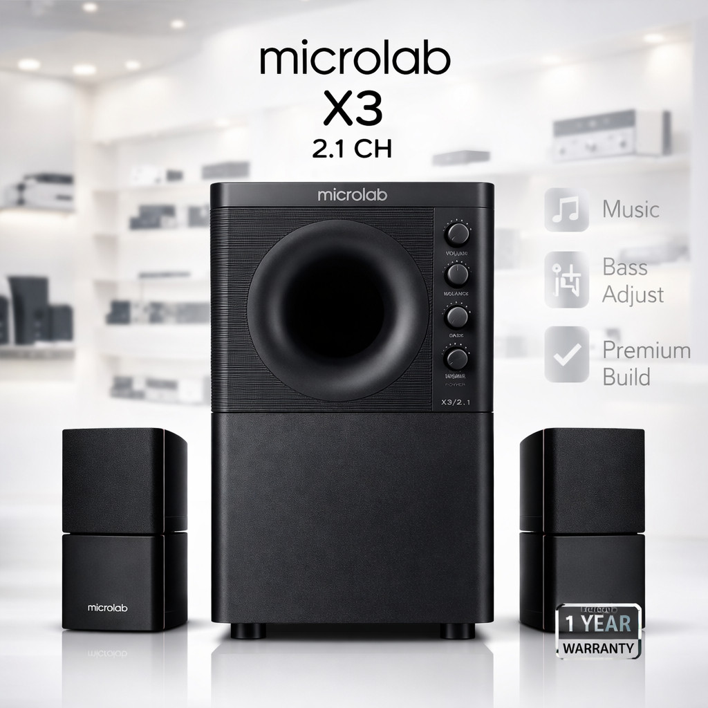 Microlab X3 2.1CH ลำโพงคอมพิวเตอร์พร้อมซับวูฟเฟอร์ ให้พลังเสียงกระหึ่ม เบสแน่นลึก เสียงกลางชัด มี 2 รุ่นให้เลือก