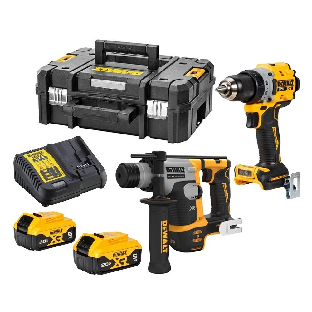 DEWALT ชุดคอมโบ สว่านไขควง + สว่านโรตารี่ไร้สายไร้แปรงถ่าน รุ่น DCK2215P2T-B1 (DCD800+DCH172) พร้อมแบตเตอรี่ 5AH*