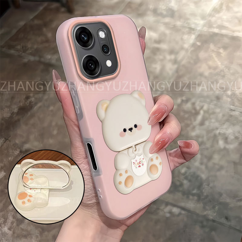 เหมาะสําหรับ OPPO Reno 14 PRO เคสโทรศัพท์ใหม่หมีวงเล็บกระจกกันกระแทกสองในหนึ่งเดียว softcase GD04