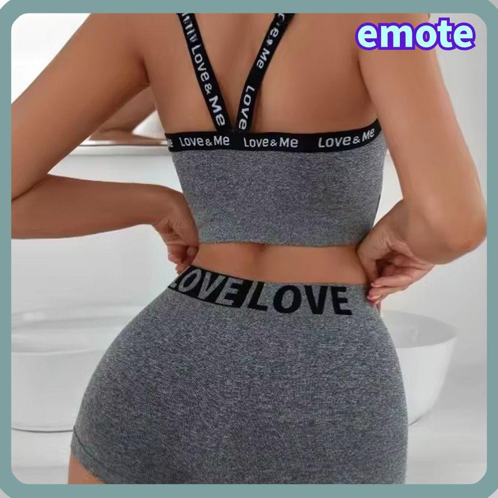 EMOTE 1Set ผู้หญิงไม่มีรอยต่อ Bra Set, V คอ Breathable ชุดชั้นในชุด, Casual Elastic สบาย Letter
