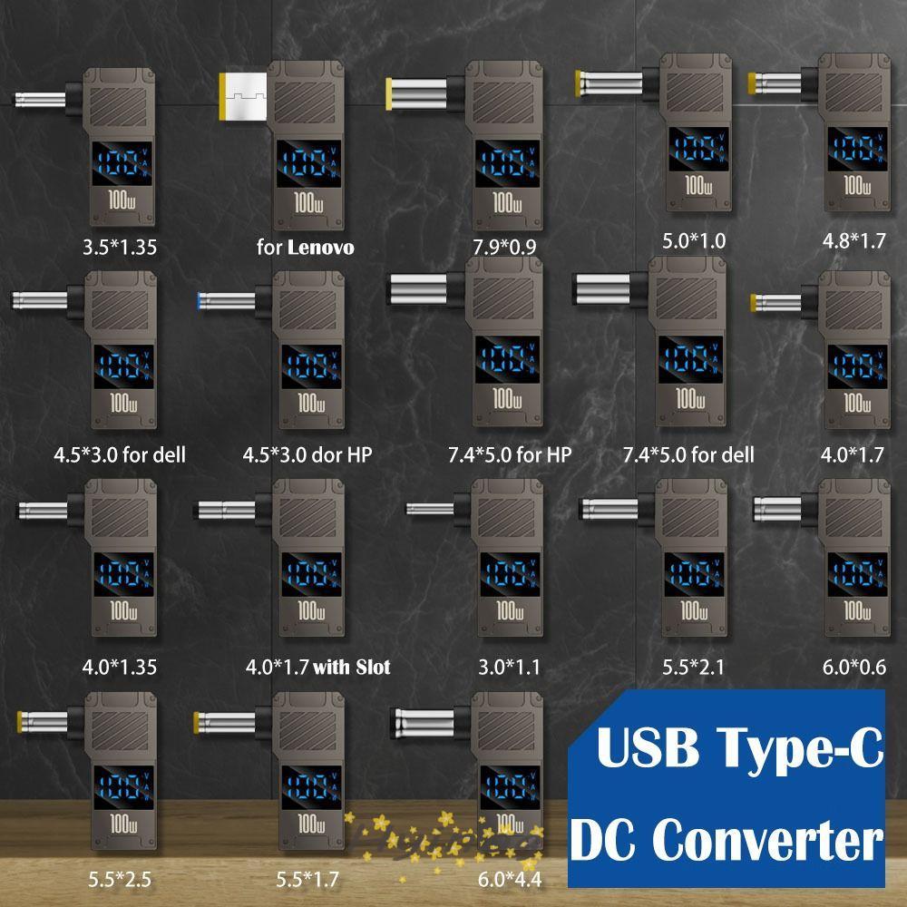 อะแดปเตอร์ HYINOG Type-C เป็น DC, Fast Charging PD 100W USB-C เป็น DC Converter, จอแสดงผลดิจิตอลมืออาชีพอัจฉริยะตัวเชื่อมต่อไฟแล็ปท็อปสากลสําหรับ // Dell
