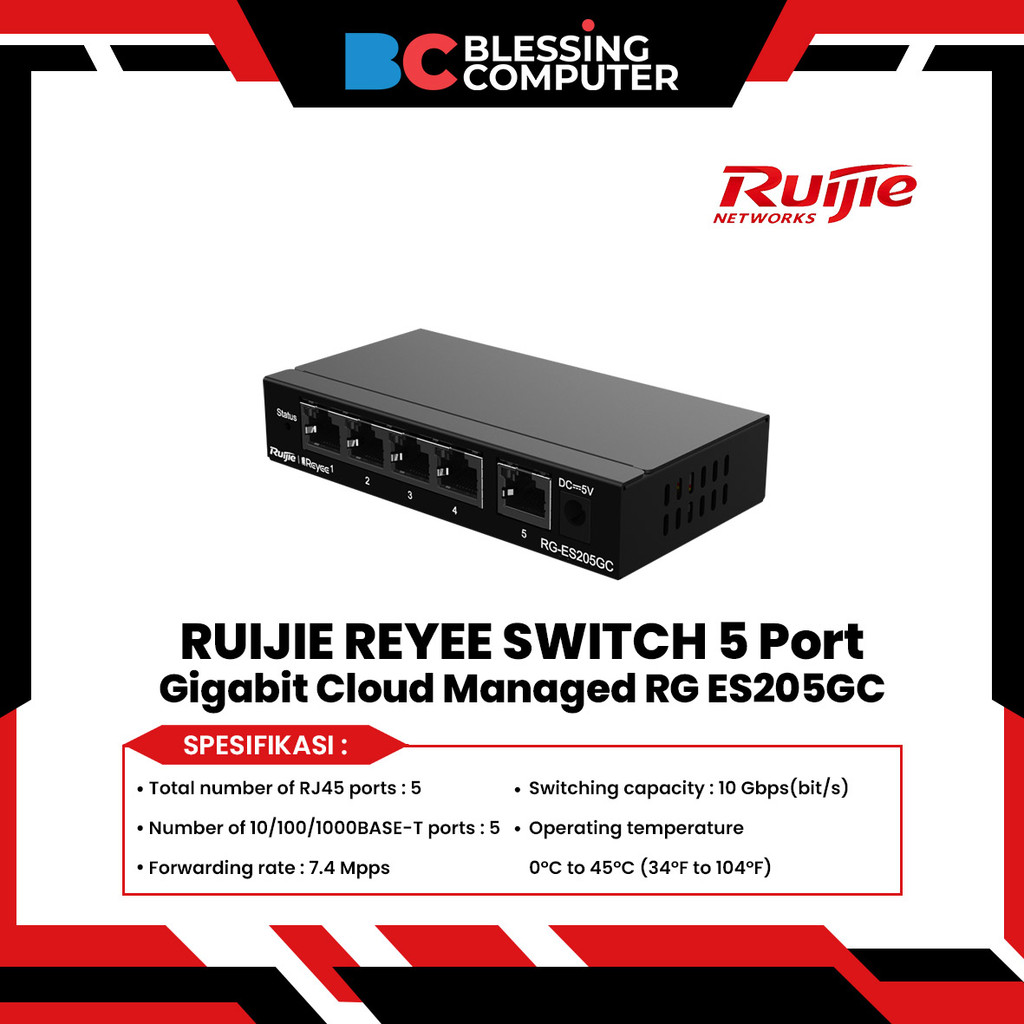 RUIJIE REYEE SWITCH 5 พอร์ต Gigabit Cloud Managed RG ES205GC