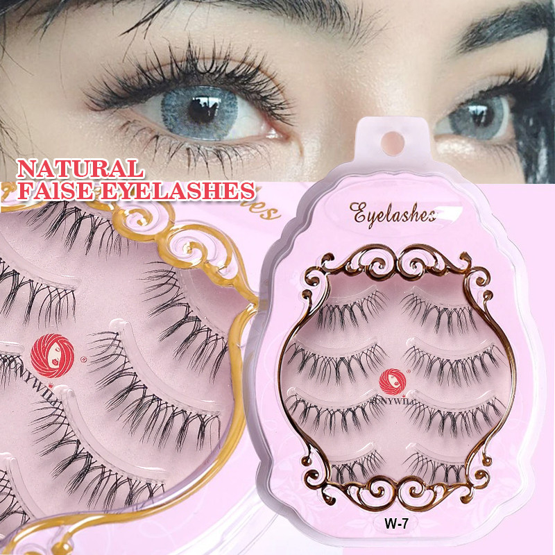 SUNYWILL 3D ธรรมชาติมังงะขนตาปลอม 4 คู่Reusable Clearที่มองไม่เห็นBandEyelashesกันน้ําFaux Mink Lashesสําหรับแต่งหน้าทุกวัน