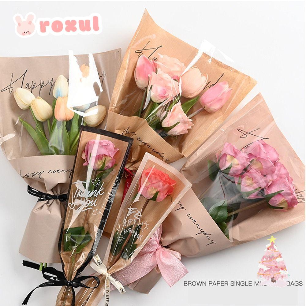 Roxul 20/30PCS Bouquet Packing Bag,พลาสติกใสRose Packing Sleeve Bag,ความจุขนาดใหญ่ห่อแขนเดี่ยวRoseถุงบรรจุดอกไม้วันวาเลนไทน์