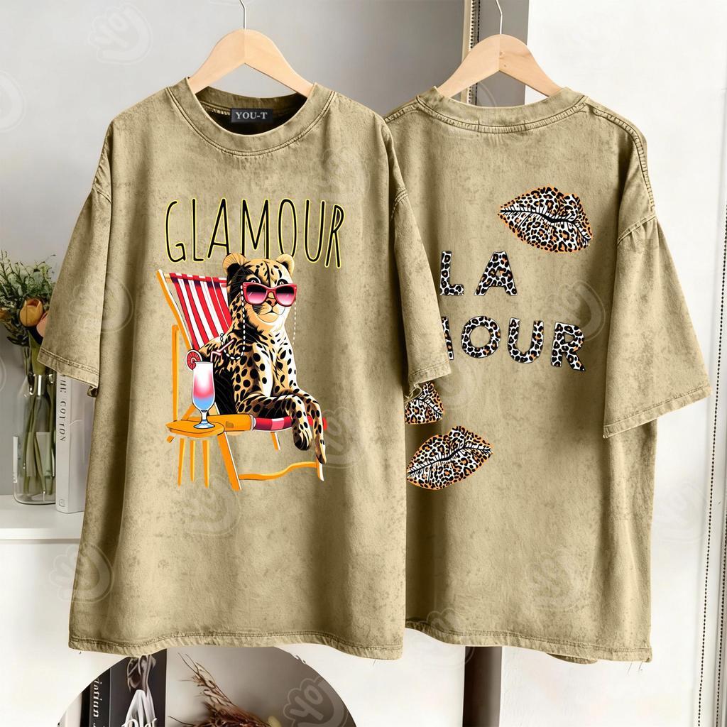 Top.street [COD]เสื้อแฟชั่น แขนสั้น คอกลม tshirt oversize cotton100% ใส่สบาย 'GLAMOUR' new