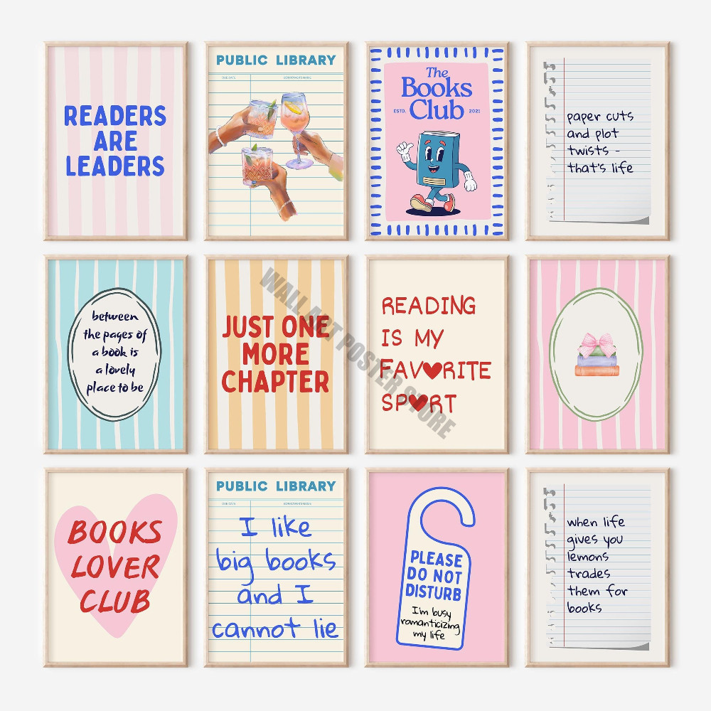 หนังสืออินเทรนด์ Club Decor โปสเตอร์ Bookish Cozy อ่านมุมวรรณกรรมคําคมผ้าใบภาพวาดภาพ