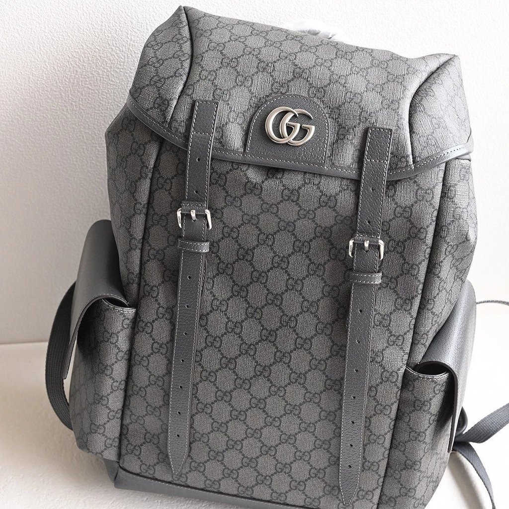 Gucci GUCCI เกรด Gucci/Gucci Ophidia Medium Backpack สีเทา สไตล์ใหม่ กระเป๋าเป้สะพายหลัง Presbyopic 