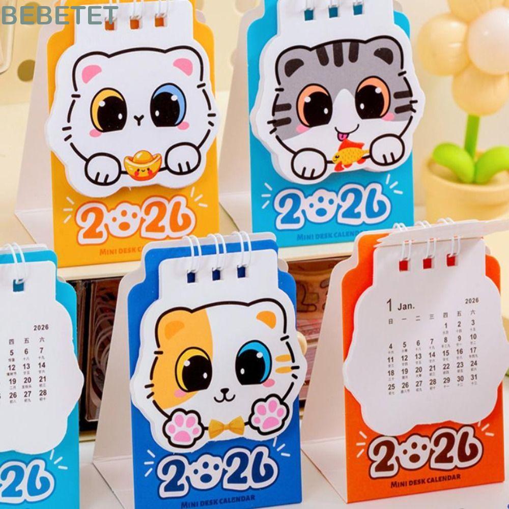 โดเบต ปฏิทินขดลวด, ปฏิทินตั้งโต๊ะการ์ตูนแมวขนาดเล็ก 2026, เครื่องหมายกําหนดตําแหน่งแบบพกพาวางแผนรายวันเครื่องประดับเดสก์