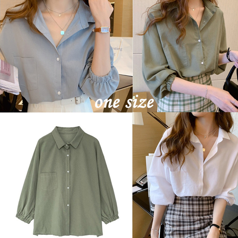 w284เสื้อเชิ้ตแขนยาวสีพื้นทรงหลวมแบบใหม่ เสื้อทำงาน เหมาะสำหรับใส่ในฤดูใบไม้ผลิและฤดูใบไม้ร่วง มีให้เลือกสามสี