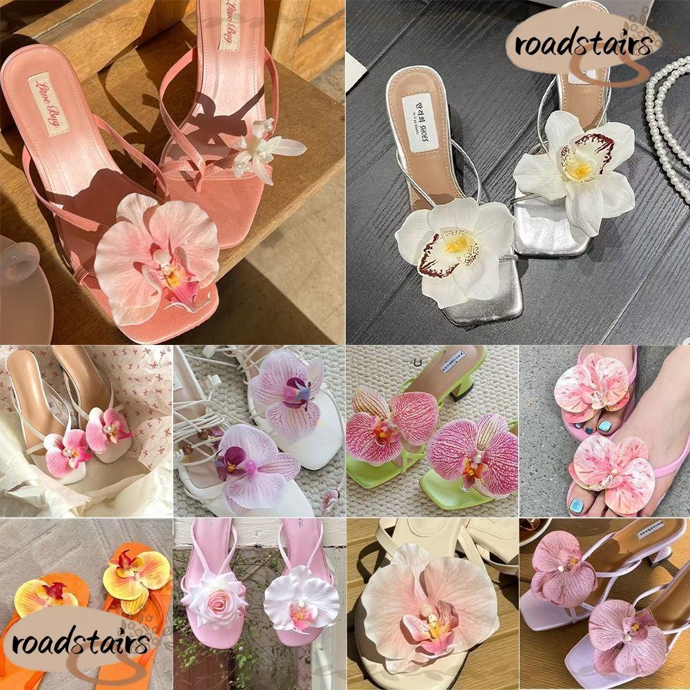 ROADSTAIRS 1 คู่ไทย Fairy ดอกไม้ผีเสื้อรองเท้าหัวเข็มขัด,ส่วนบุคคลออกแบบจําลอง Coloful Phalaenopsis รองเท้าดอกไม้รองเท้าแตะ, ผีเสื้อกล้วยไม้ดอกไม้หวานอุปกรณ์เสริมรองเท้า