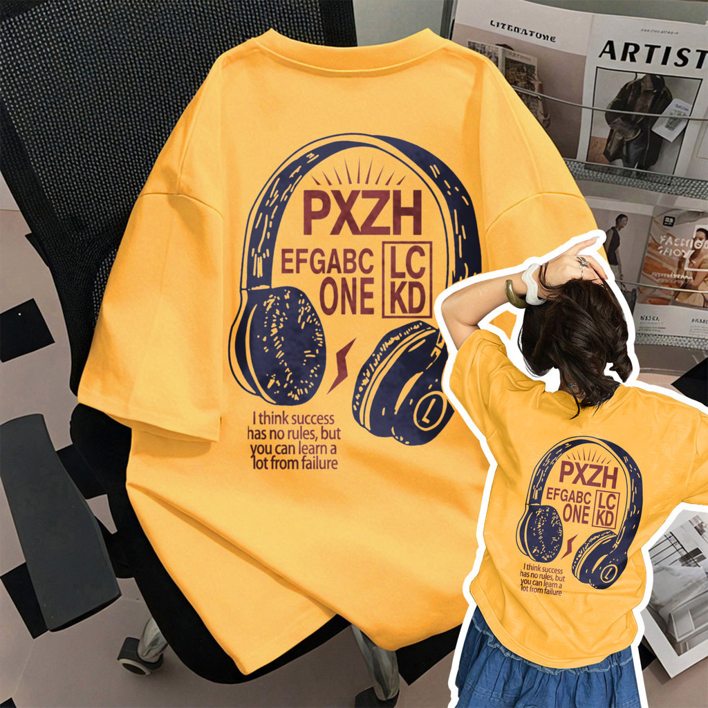 YOU-T เสื้อแฟชั่น ใส่สบาย เสื้อยืดแขนสั้น ลาย เสื้อ"Headphones PXZH" ผ้านิ่ม OVERSIZE แฟชั่น ผ้าฝ้าย 100% สไตล์เกาหลี