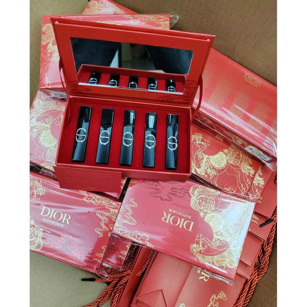 Dior Dior Christmas Limited Edition Bright Blue Gold Bright Slim Tube ลิปสติกลิปสติกตัวอย่างชุดห้าชิ