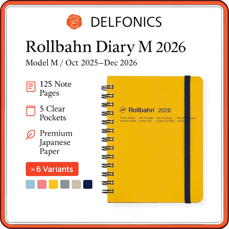 Delfonics Rollbahn Diary M 2026 Japanese Monthly Planner Notebook - Oct 2025-Dec 2026, Spiral-Bound,