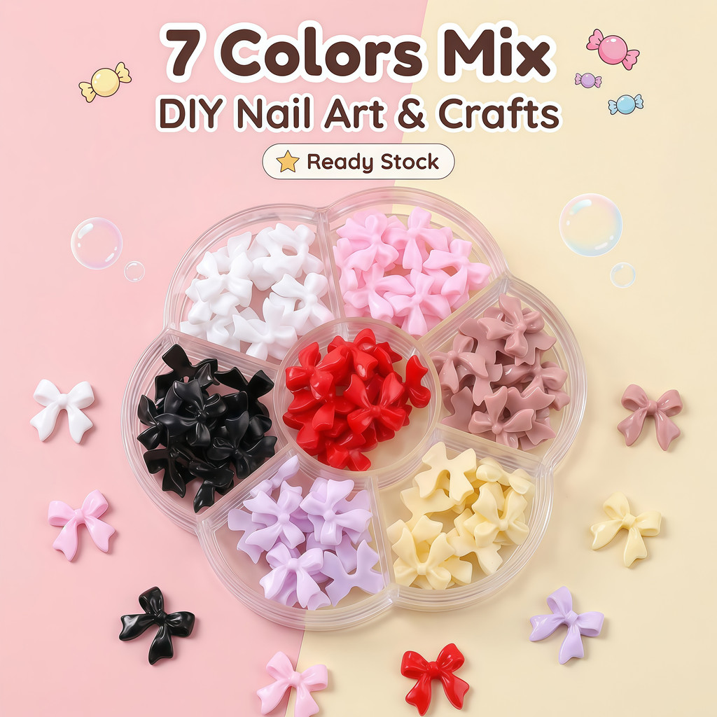 7 สี 3D Bow Jewelry Charm Jewelry DIY UV Gel design อุปกรณ์ทําเล็บน่ารัก Bow Nail art Accessories