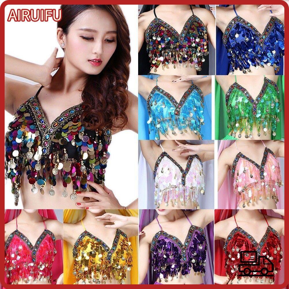 AIRUIFU Belly Dance Bra Stage Dance Wear เลื่อมไนท์คลับ Halter Bra