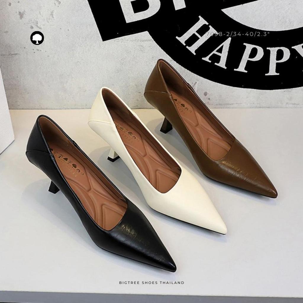 ส้นสูงหัวแหลม Classic Pump หนัง PU ผิวแมตต์ | ลุคเรียบหรู ใส่ทำงานสวย รหัส 7098-2 สูง 2.3"(6cm) Size 34-40
