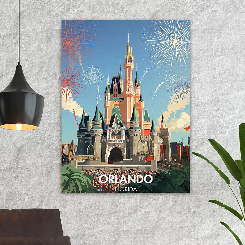 Orlando Travel พิมพ์ Florida Orlando ภาพวาดผ้าใบ Travel พิมพ์โปสเตอร์ Florida Orlando Art Travel Wal