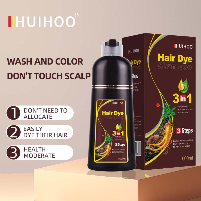 แชมพูปิดผมหงอก HUIHOO hair dye Shampoo 3in1 ย้อม บำรุง ปิดผมขาวB