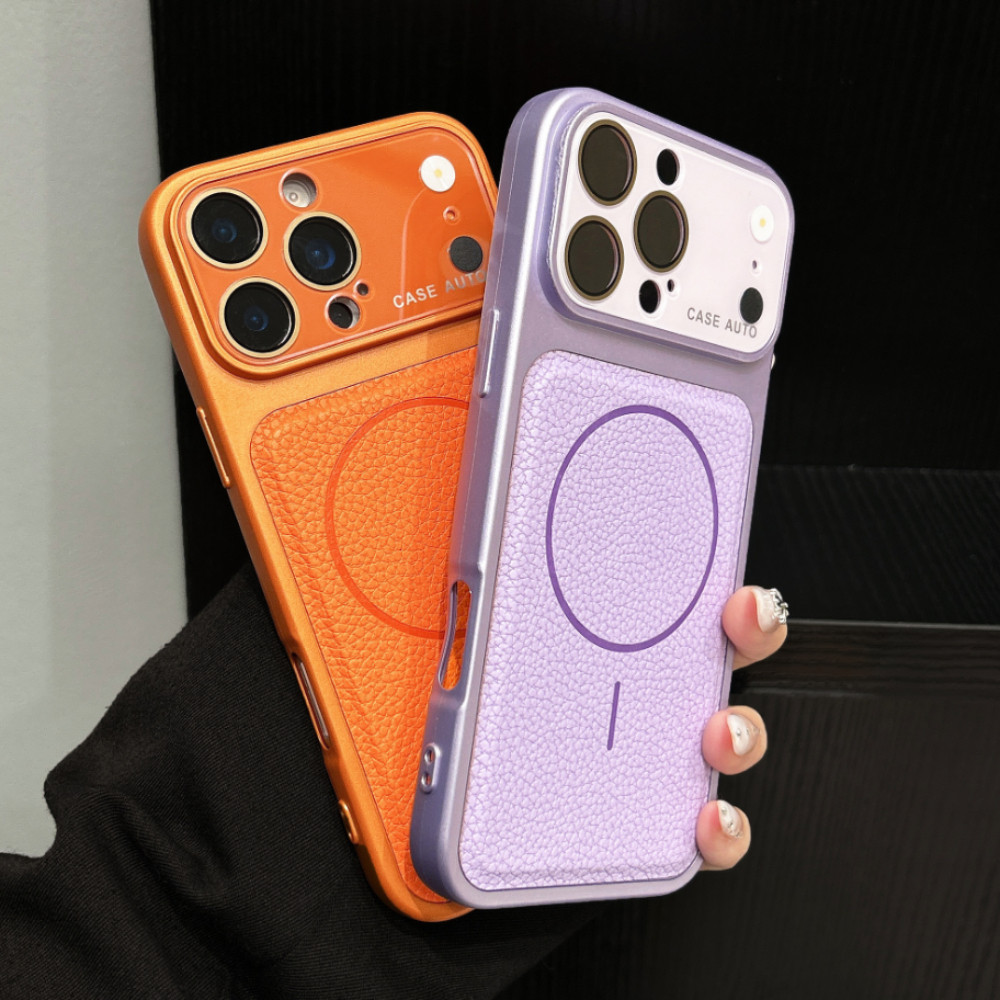 Lychee Grain Texture เคสโทรศัพท์แม่เหล็กสําหรับiPhone 17 16 15 14 13 12 11 Pro Max Anti-Fallปุ่มป้องกันแฟชั่นปลอก
