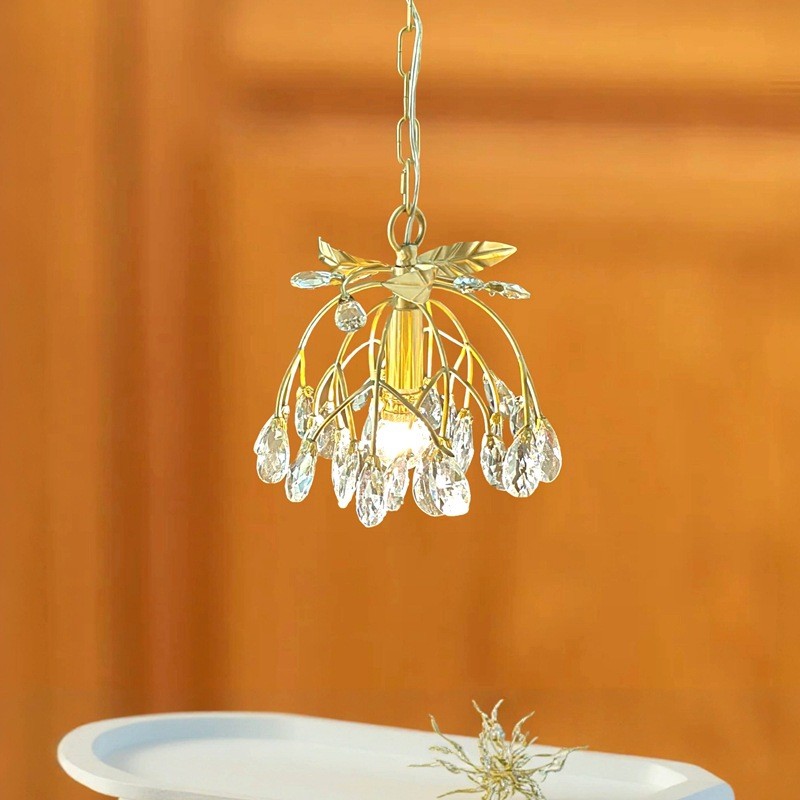 Aibe All-copper arc-shaped crystal chandelier in European and French light luxury style for entryway