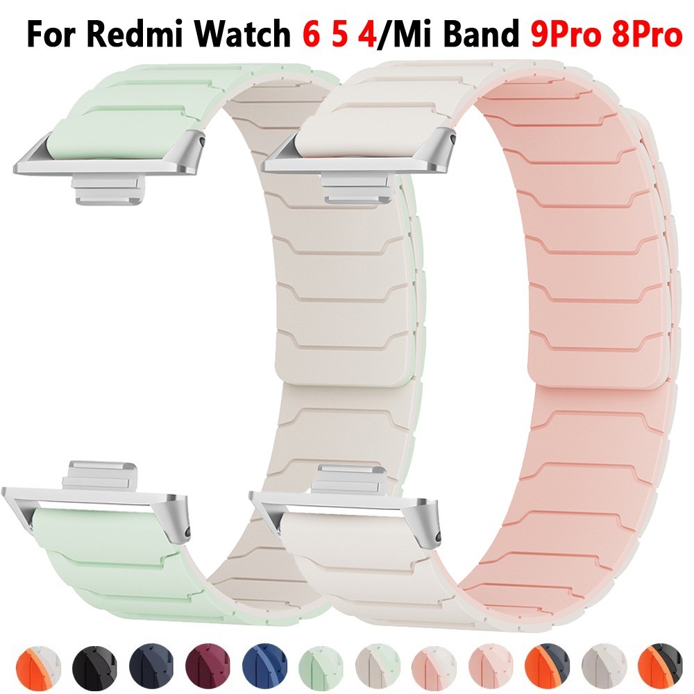 สายซิลิโคนแม่เหล็กสําหรับ Mi Band 8Pro 9Pro 10Pro Sport Watchband สําหรับ Redmi Watch 6 5 4